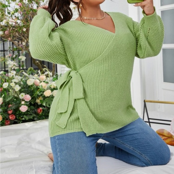 Plus size cozy knot side wrap sweater top - Picture 6 of 6